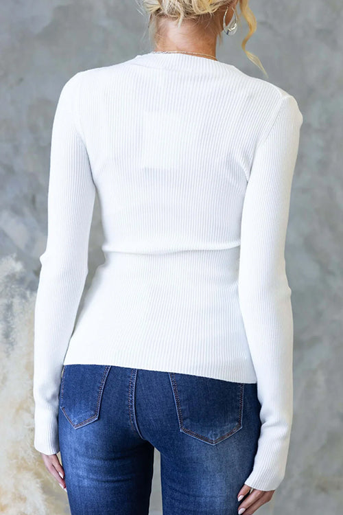 Karleedress Long Sleeves Solid Ribbed Knit Top