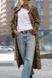 Karleedress Lapel Open Front Leopard Midi Trendy Coat
