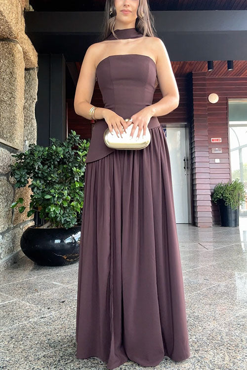 Karleedress Strapless Tube Back Lace-up Slit Splice Maxi Party Dress