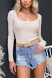 Long Sleeves Button Down Slim Fit Ribbed Knit Top