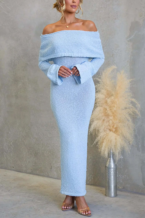 Karleedress Off Shoulder Long Sleeves Bodycon Stretchy Maxi Dress