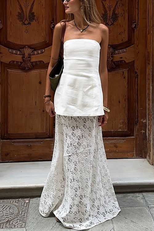 Karleedress Elastic WaistBand Lace Hollow Out Maxi Skirt