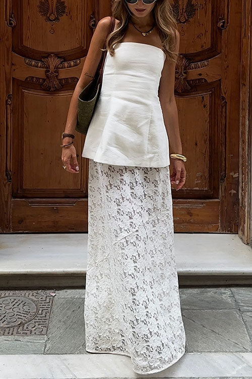 Karleedress Elastic WaistBand Lace Hollow Out Maxi Skirt