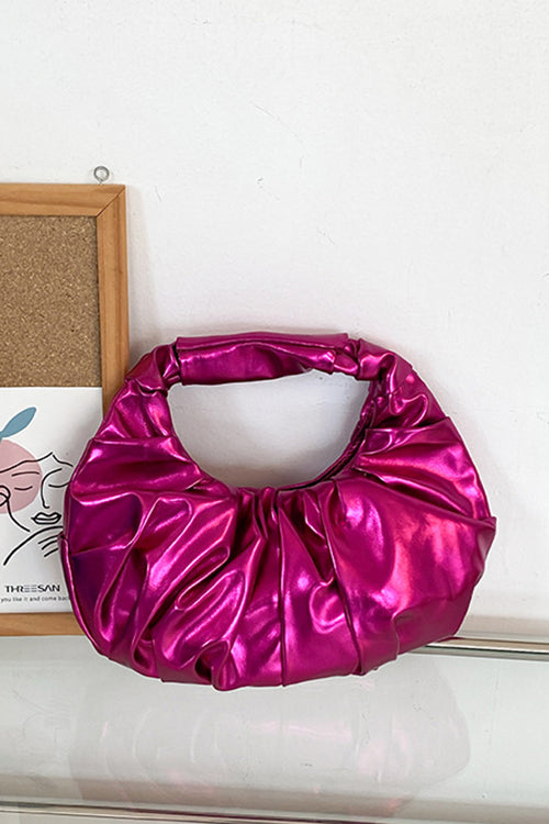 Karleedress Metallic Ruched Faux Leather Funky Handbag