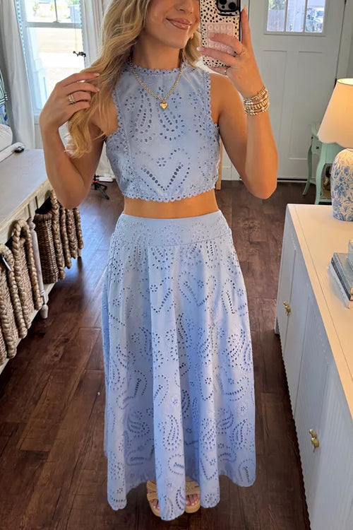 Karleedress Sleeveless Crop Top and A-line Maxi Skirt Lace Set