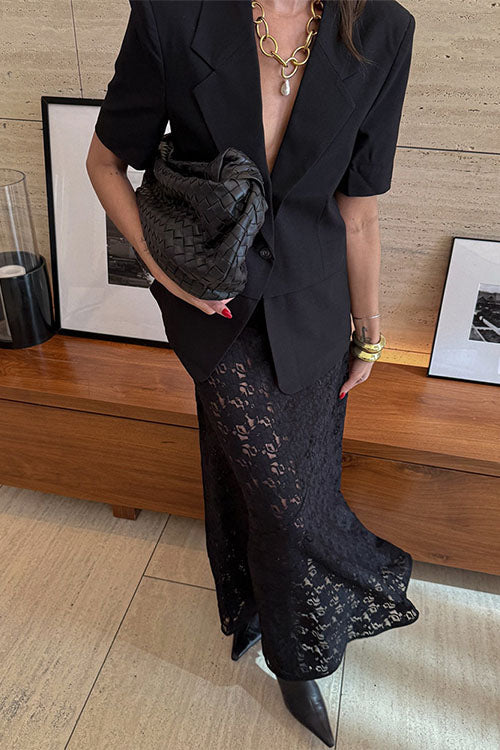 Karleedress Elastic WaistBand Lace Hollow Out Maxi Skirt