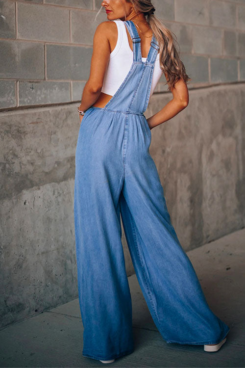 Karleedress Pocketed Wide Leg Baggy Denim Overalls