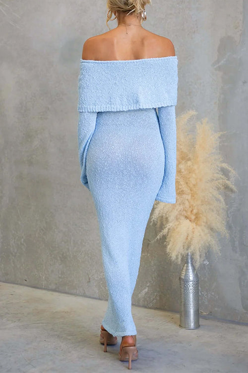 Karleedress Off Shoulder Long Sleeves Bodycon Stretchy Maxi Dress