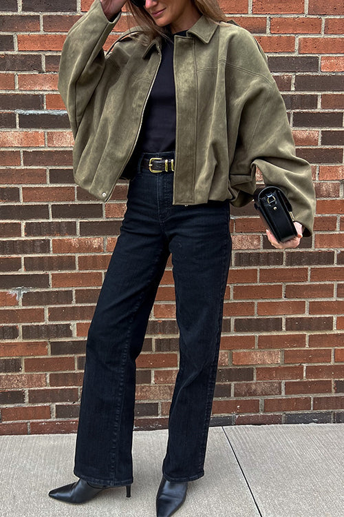 Karleedress Lapel Zip Up Trendy Bomber Jacket