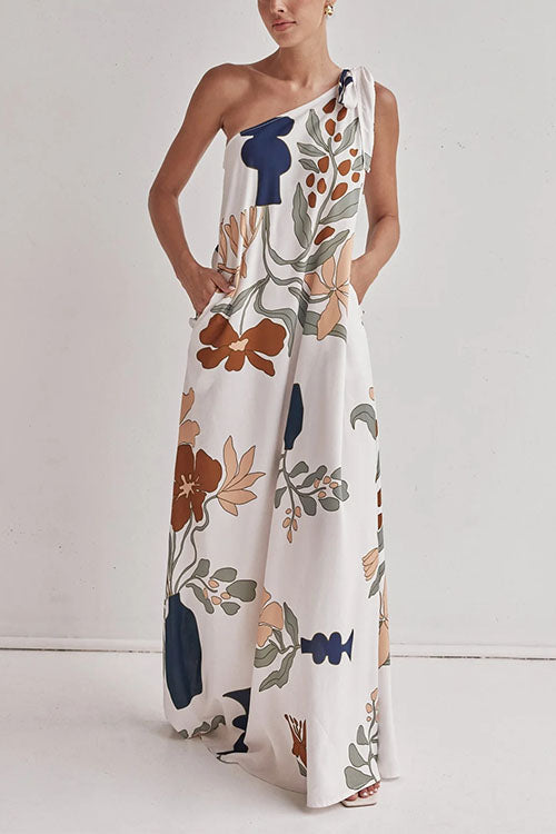 Karleedress Tie Knot One Shoulder Floral Print Maxi Dress