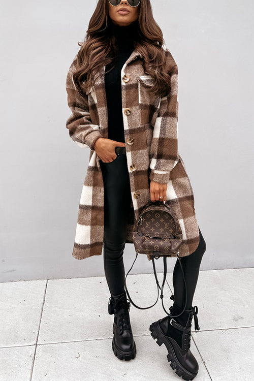 Karleedress Long Sleeves Button Up Plaid Casual Shacket Jacket