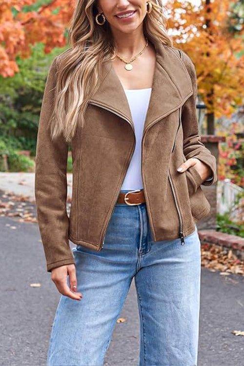 Karleedress Zip Up Pocketed Faux Suede Moto Jacket(in 7 Colors)