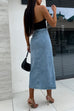 Karleedress Button Down Slit Midi Denim Skirt