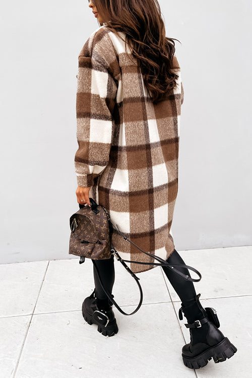 Karleedress Long Sleeves Button Up Plaid Casual Shacket Jacket