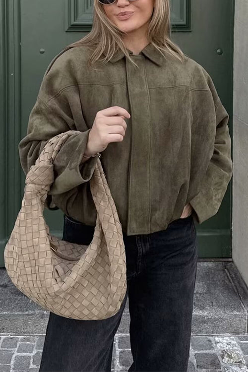 Karleedress Lapel Zip Up Trendy Bomber Jacket