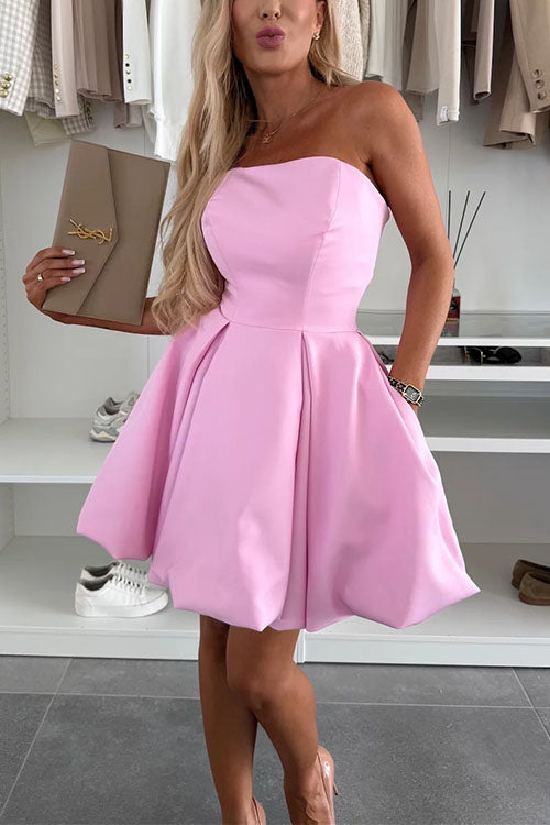 Karleedress Strapless Tube Pocketed Bubble Mini Dress