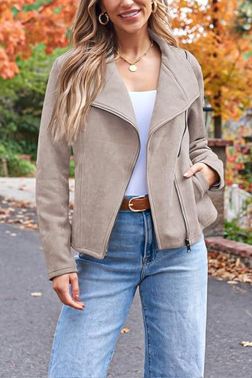 Karleedress Zip Up Pocketed Faux Suede Moto Jacket(in 7 Colors)