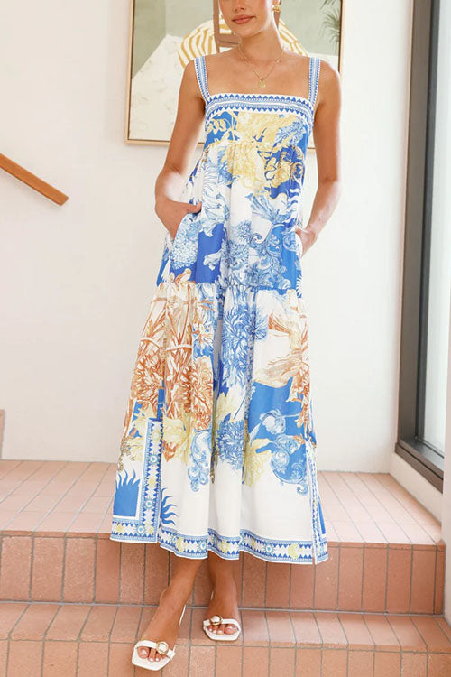 Karleedress Pocketed Side Slit Printed Maxi Cami Dress