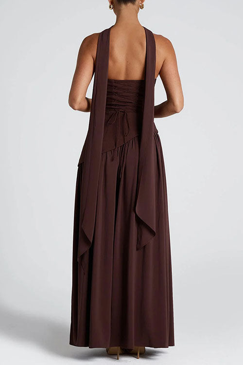 Karleedress Strapless Back Lace-up High Slit Splice Maxi Dress