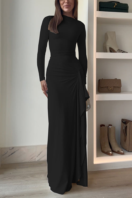 Long Sleeves Draped Slit Maxi Party Dress(7 Colors Available!)