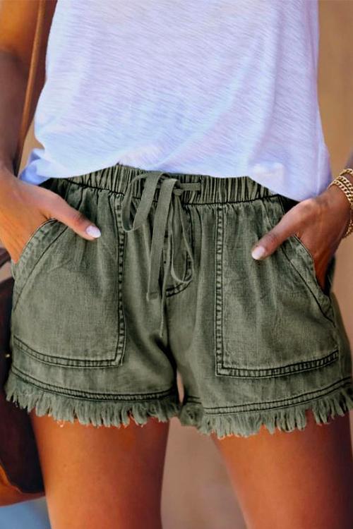 KD Elastic High Waist Raw Hem Shorts