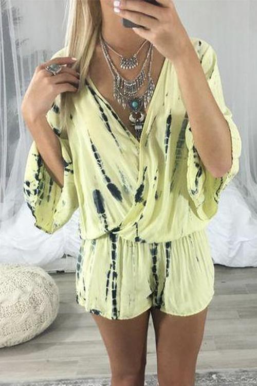 Karleedress Tie Dye Wrap Front Rompers