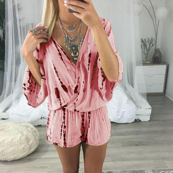 Karleedress Tie Dye Wrap Front Rompers