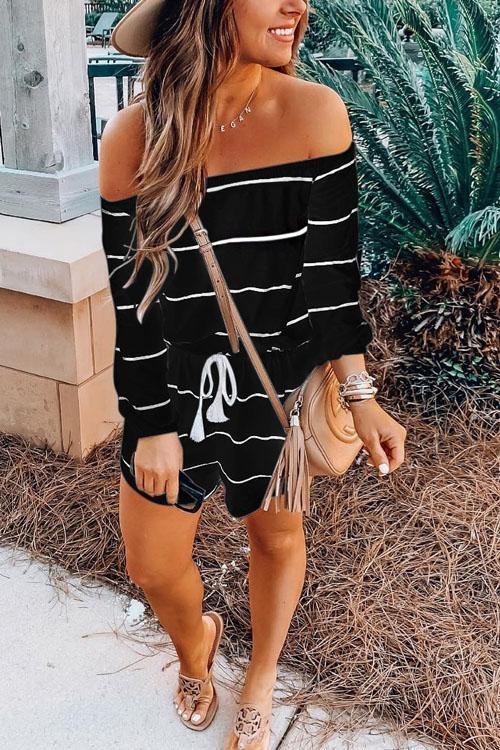 Karleedress Oxygen Beauty Off Shoulder Striped Jumpsuit