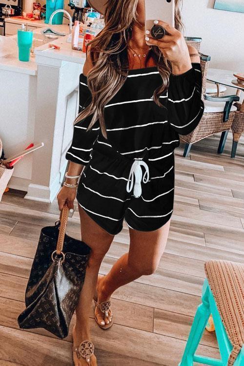 Karleedress Oxygen Beauty Off Shoulder Striped Jumpsuit
