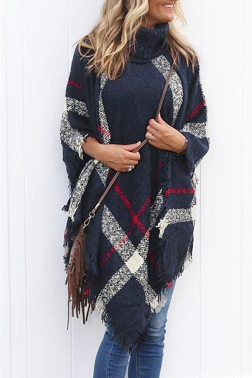 Karleedress Classic Tassel Lattice Cloak Poncho Sweater