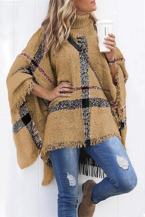 Karleedress Classic Tassel Lattice Cloak Poncho Sweater
