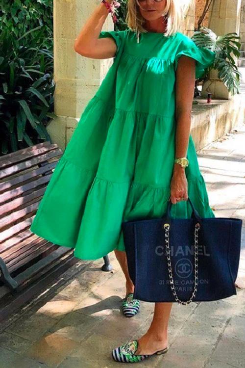 Karleedress Ruffle Sleeves Tiered Swing Babydoll Dress