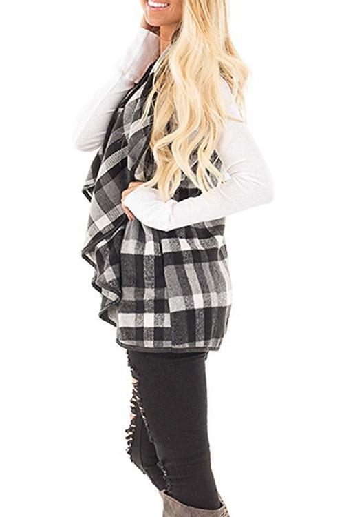 Karleedress Lush Plaid Jacket Vest with Pockets