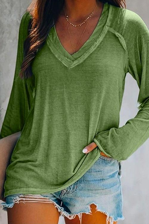 Karleedress V Neck Long Sleeves Cozy T Shirt