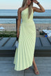 Karleedress One Shoulder Cut Out Irregular Hem Pleated Satin Maxi Dress
