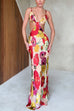 Karleedress V Neck Cut Out Floral Print Maxi Cami Dress