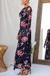Round Neck Long Sleeves Floral Print Maxi Dress