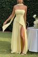 Karleedress Strapless Back Lace-up High Slit Splice Maxi Dress