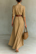 Karleedress Lapel Long Sleeves Button Up Maxi Dress With Belt