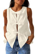 Karleedress Bow Front Sleeveless Cotton Linen Ruffle Top(in 6 Colors)