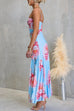 Strappy Ruched Waist Slit Floral Print Maxi Dress