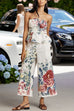 Karleedress Floral Print Strapless Ruffle Tube Top and Smocked Waist Wide Leg Pants