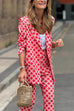 Karleedress Geometric Print Lapel Double Breasted Blazer and Flare Pants Set