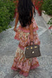 Karleedress Spaghetti Strap Back Lace-up Ruffle Layered Floral Print Maxi Dress