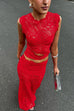 Karleedress Sleeveless Cut Out Lace Top and Maxi Bodycon Skirt Set