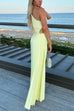 Karleedress One Shoulder Cut Out Irregular Hem Pleated Satin Maxi Dress