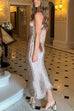 Karleedress Halter Sleeveless Draped Fringe Bodycon Maxi Dress