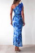 Karleedress Ruffle One Shoulder Floral Print Bodycon Maxi Dress