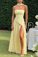 Karleedress Strapless Back Lace-up High Slit Splice Maxi Dress