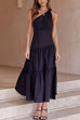 (4 Colors)Karleedress One Shoulder High Waist Tiered Maxi Dress